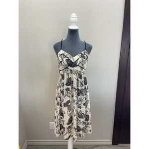 Ann Taylor Loft Butterfly Ivory and Black Lined Sundress Size 2